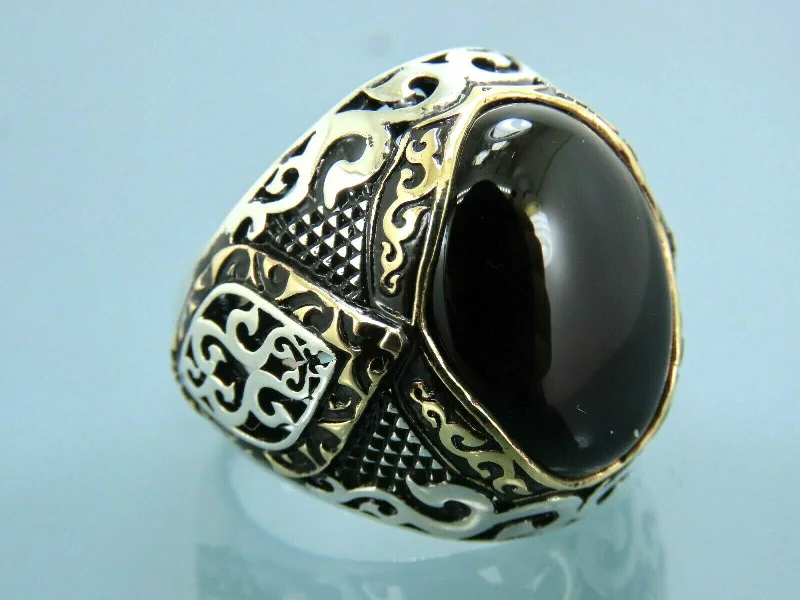 Turkish Handmade Jewelry 925 Sterling Silver Onyx Stone Mens Rings