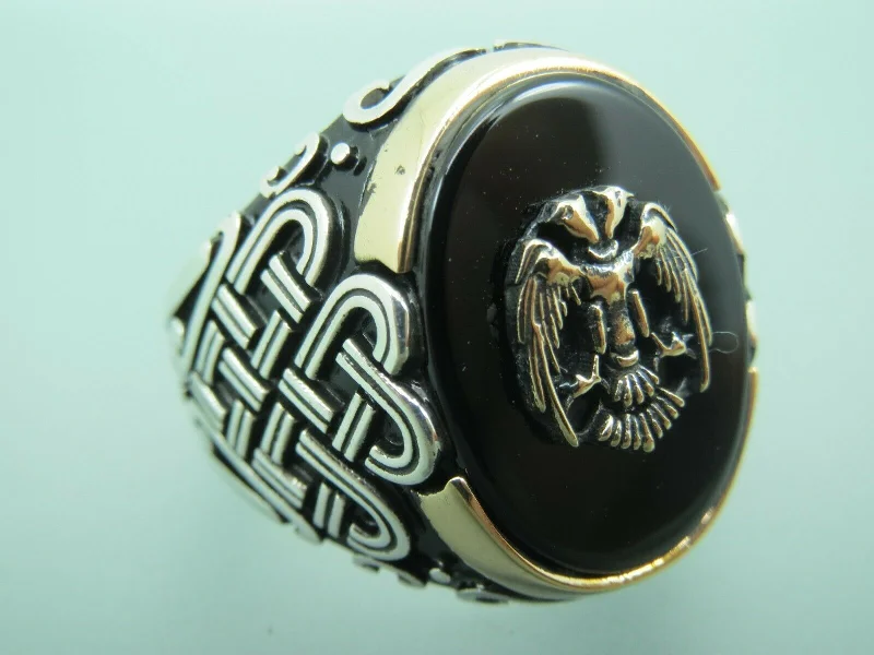 Turkish Handmade Jewelry 925 Sterling Silver Onyx Stone Mens Rings