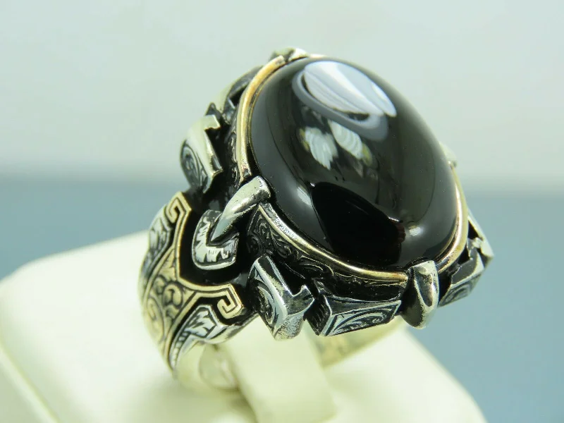 Turkish Handmade Jewelry 925 Sterling Silver Onyx Stone Mens Rings