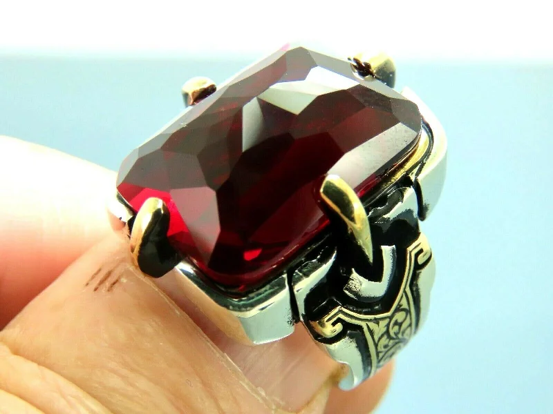 Turkish Handmade Jewelry 925 Sterling Silver Ruby Stone Mens Rings