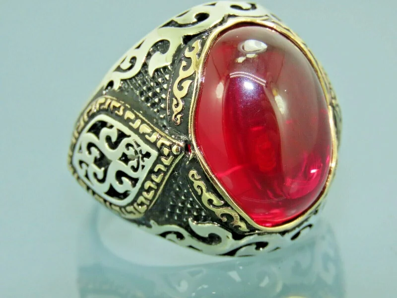 Turkish Handmade Jewelry 925 Sterling Silver Ruby Stone Mens Rings