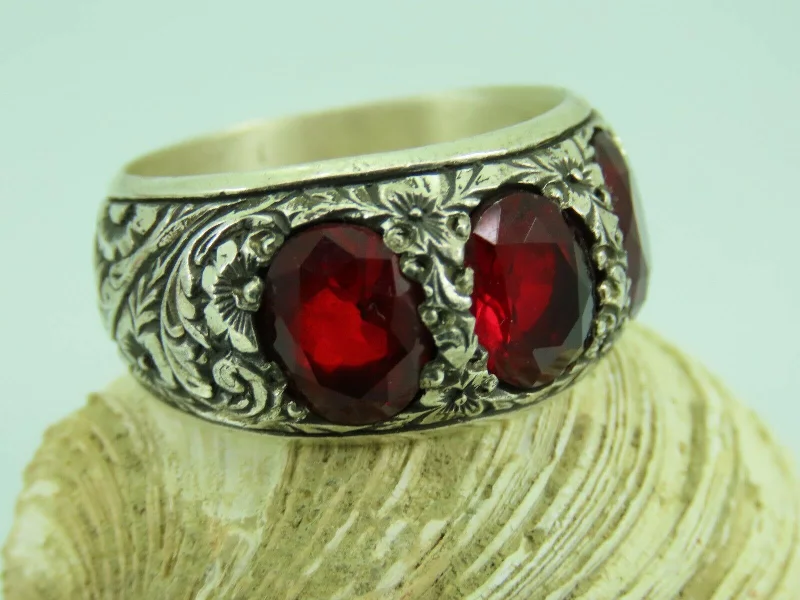 Turkish Handmade Jewelry 925 Sterling Silver Ruby Stone Mens Rings