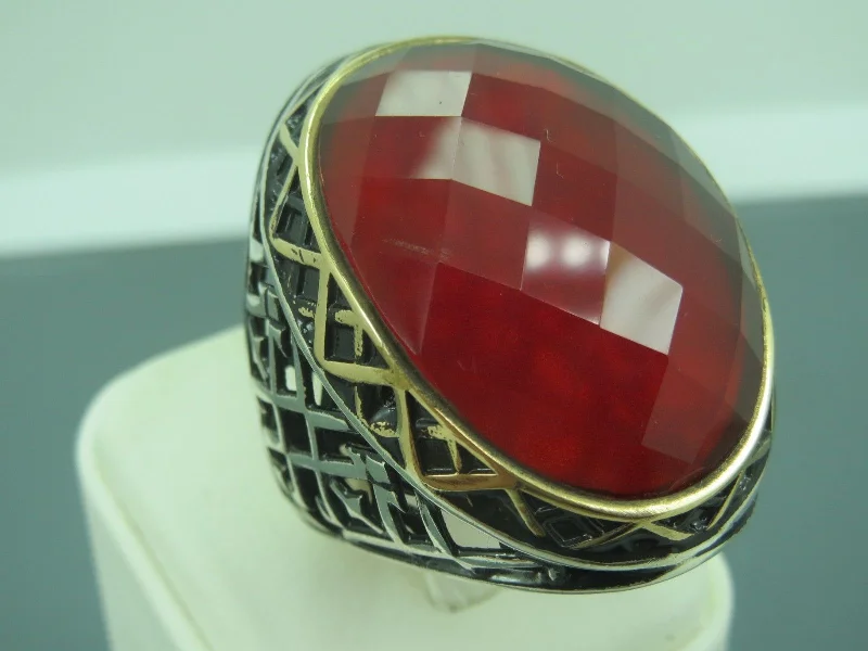 Turkish Handmade Jewelry 925 Sterling Silver Ruby Stone Mens Rings