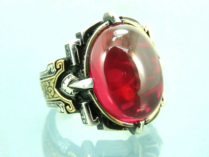 Turkish Handmade Jewelry 925 Sterling Silver Ruby Stone Mens Rings