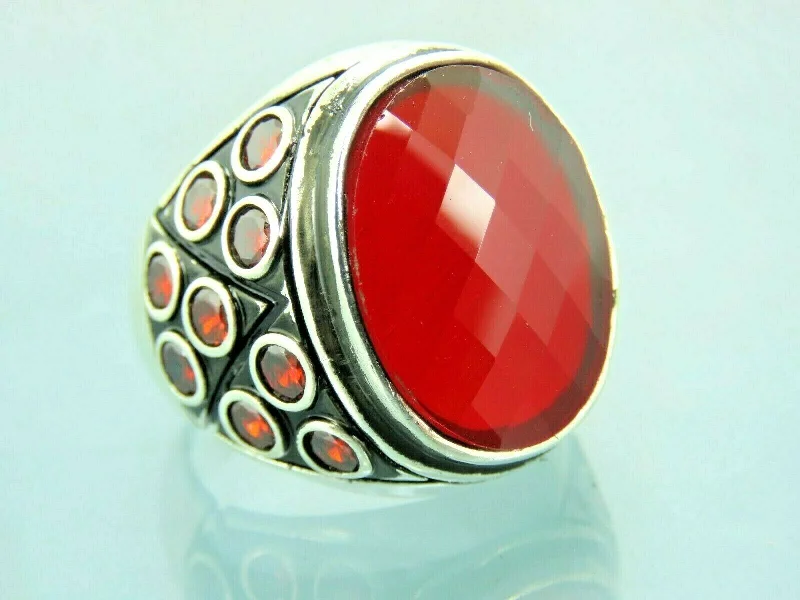 Turkish Handmade Jewelry 925 Sterling Silver Ruby Stone Mens Rings