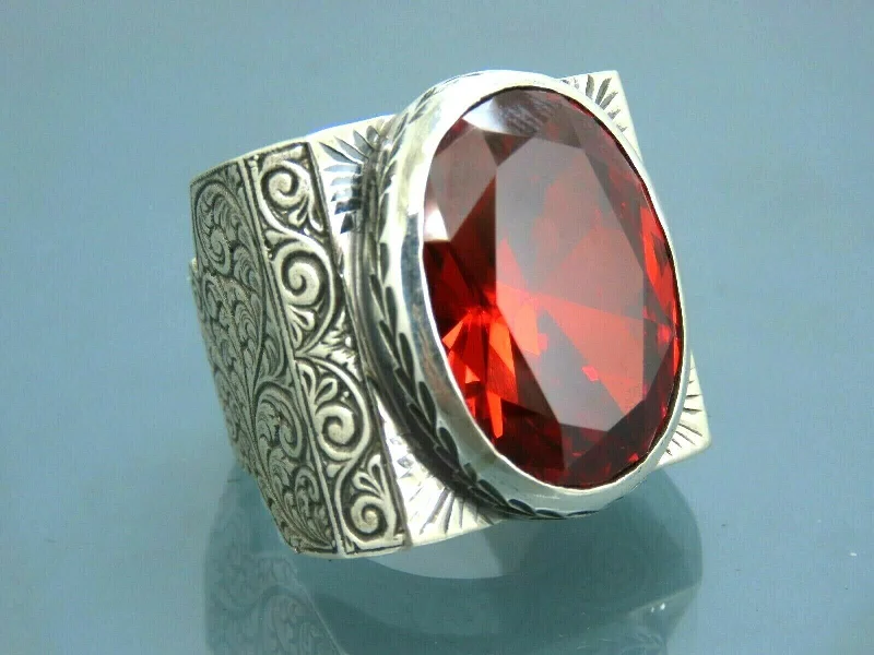 Turkish Handmade Jewelry 925 Sterling Silver Ruby Stone Mens Rings