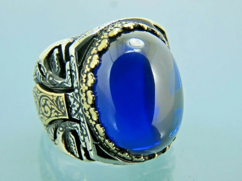 Turkish Handmade Jewelry 925 Sterling Silver Sapphire Stone Mens Rings