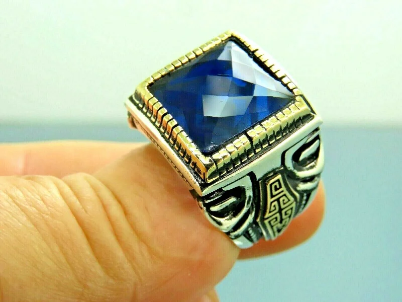 Turkish Handmade Jewelry 925 Sterling Silver Sapphire Stone Mens Rings