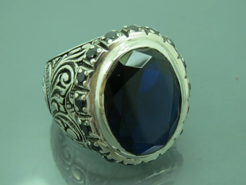 Turkish Handmade Jewelry 925 Sterling Silver Sapphire Stone Mens Rings