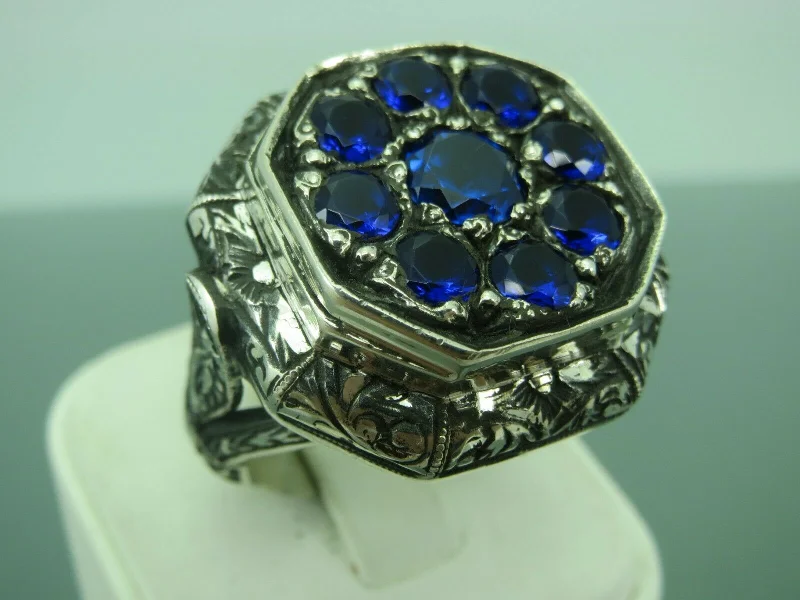 Turkish Handmade Jewelry 925 Sterling Silver Sapphire Stone Mens Rings