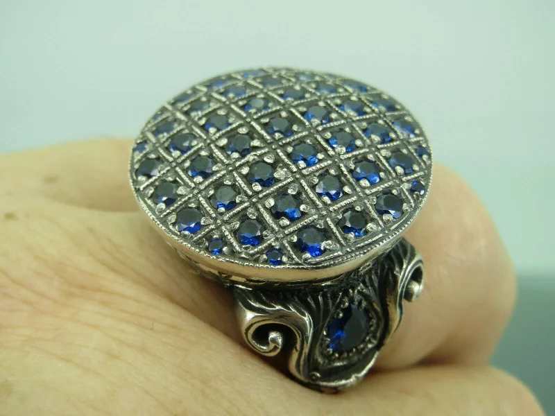 Turkish Handmade Jewelry 925 Sterling Silver Sapphire Stone Mens Rings