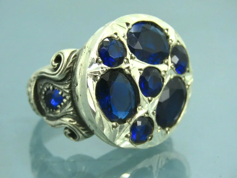 Turkish Handmade Jewelry 925 Sterling Silver Sapphire Stone Mens Rings