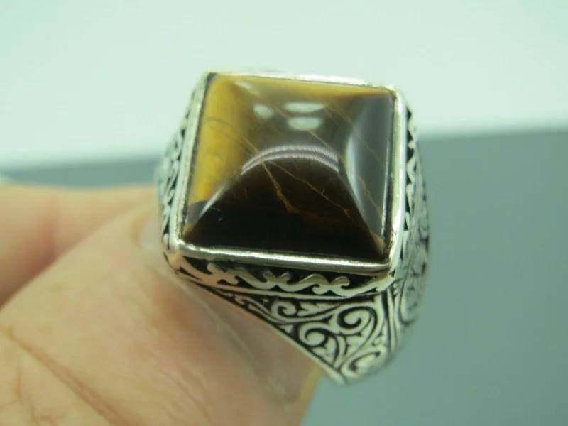 Upgrade Your Collection With Our Limited-Time Jewelry Sale Turkish Handmade Jewelry 925 Sterling Silver Tiger's Eye Stone Mens Rings