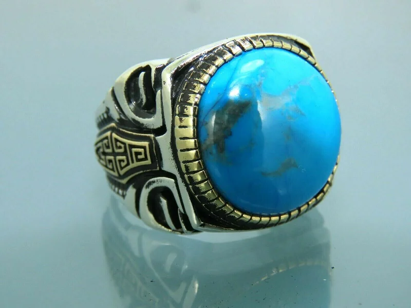 Turkish Handmade Jewelry 925 Sterling Silver Turquoise Stone Mens Rings