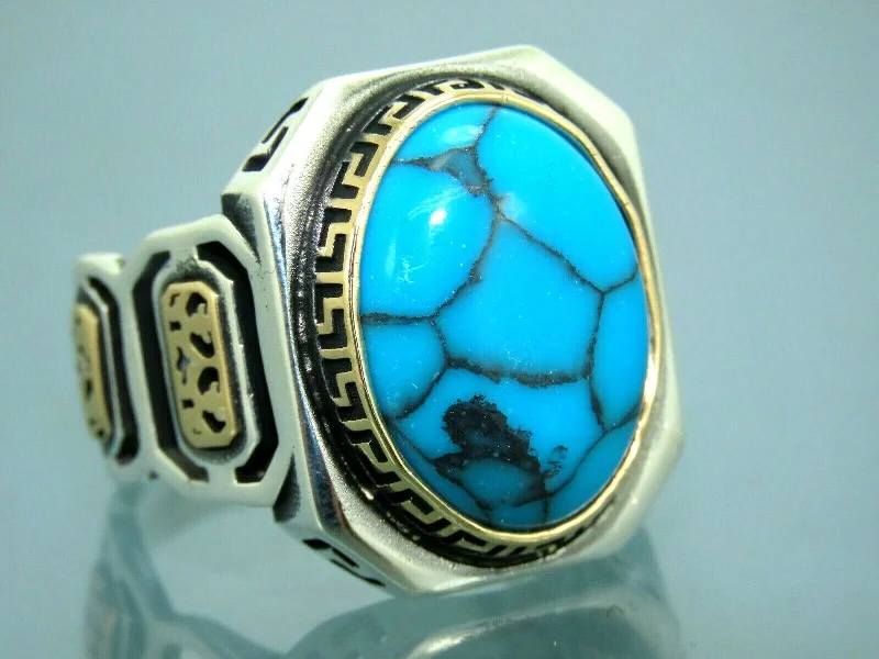 Turkish Handmade Jewelry 925 Sterling Silver Turquoise Stone Mens Rings