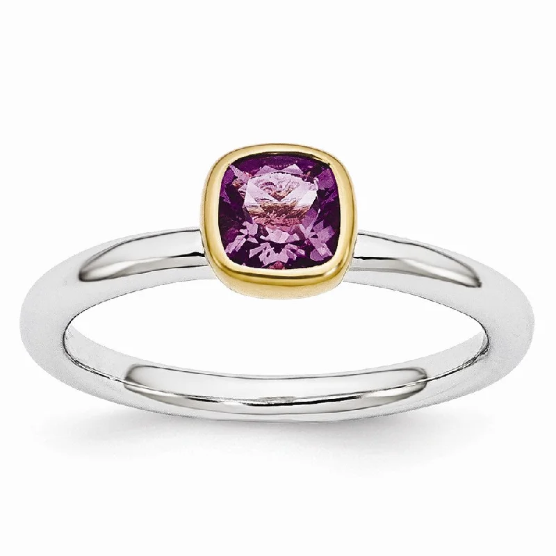 Flash Sale On Exquisite Jewelry – Don't Miss Out Two Tone Sterling Silver Stackable 5mm Cushion Amethyst Ring