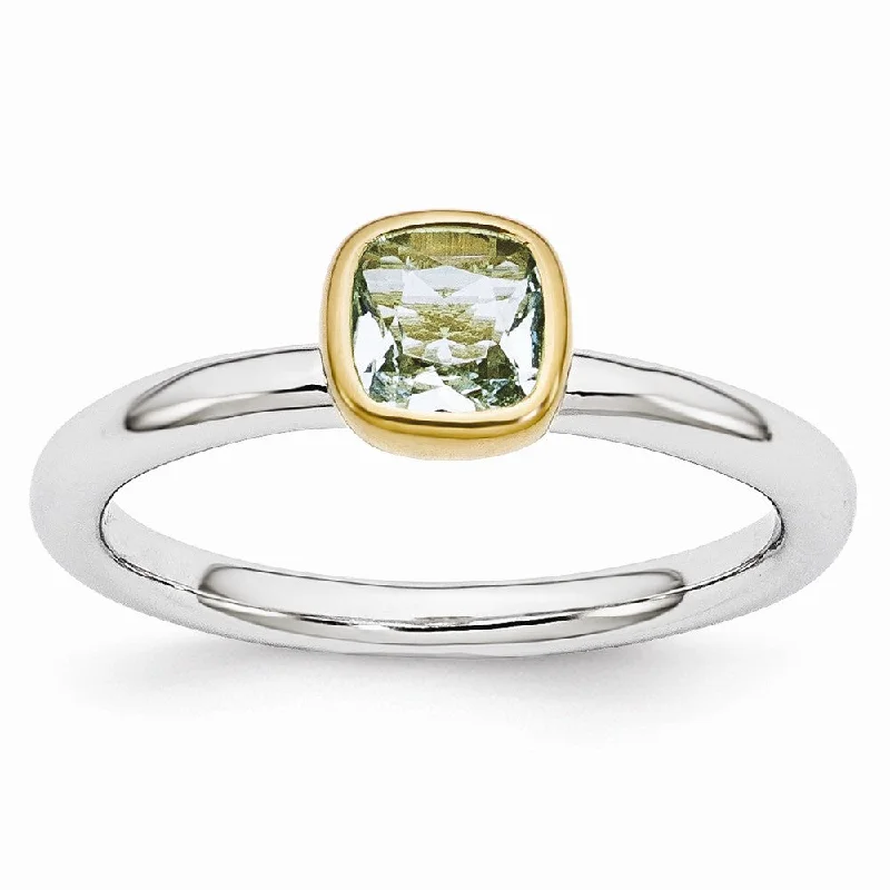 Seasonal Jewelry Sale – Upgrade Your Collection Two Tone Sterling Silver Stackable 5mm Cushion Aquamarine Ring