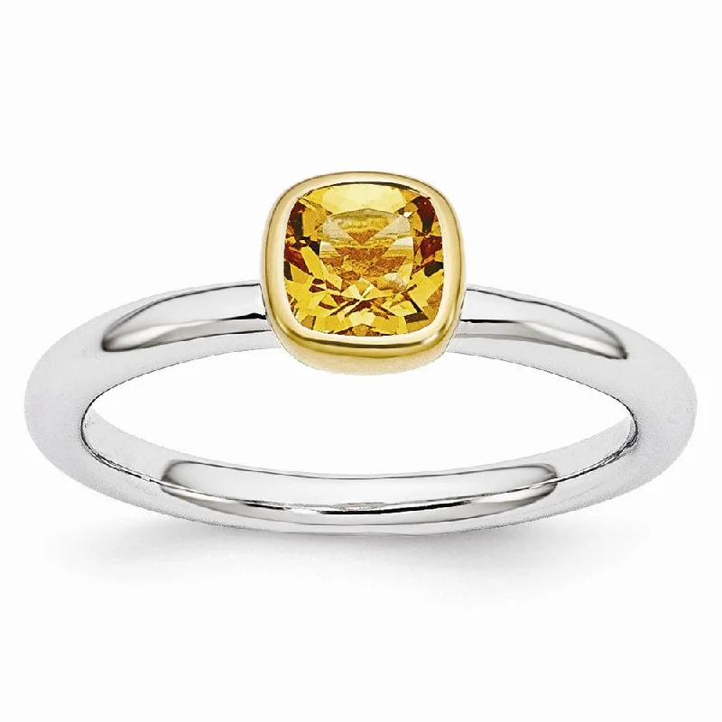 Flash Sale On Exquisite Jewelry – Don't Miss Out Two Tone Sterling Silver Stackable 5mm Cushion Citrine Ring