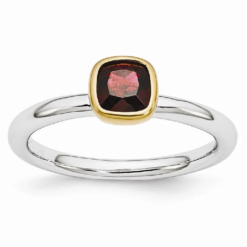 Personalized Jewelry At Special Discount Rates Two Tone Sterling Silver Stackable 5mm Cushion Garnet Ring