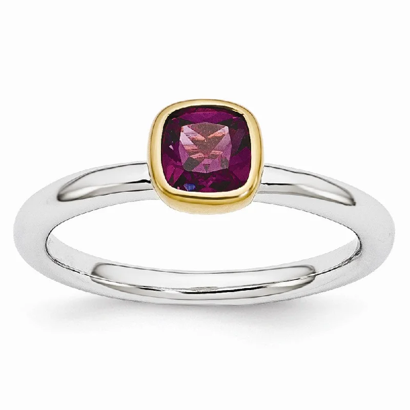 Adjustable Charm Bracelets For A Perfect Fit Two Tone Sterling Silver Stackable 5mm Cushion Rhodolite Garnet Ring