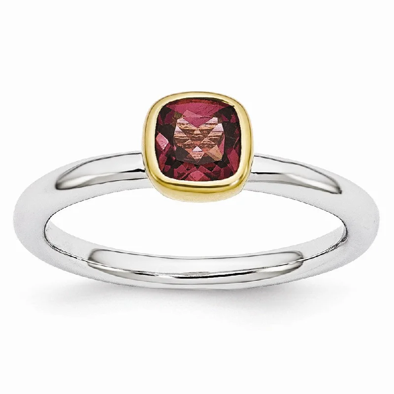 Modern Jewelry At Exclusive Discounts – Shop Today Two Tone Sterling Silver Stackable 5mm Cushion Tourmaline Ring