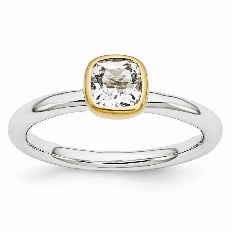 Best-Selling Jewelry Now Available At Special Deals Two Tone Sterling Silver Stackable 5mm Cushion White Topaz Ring