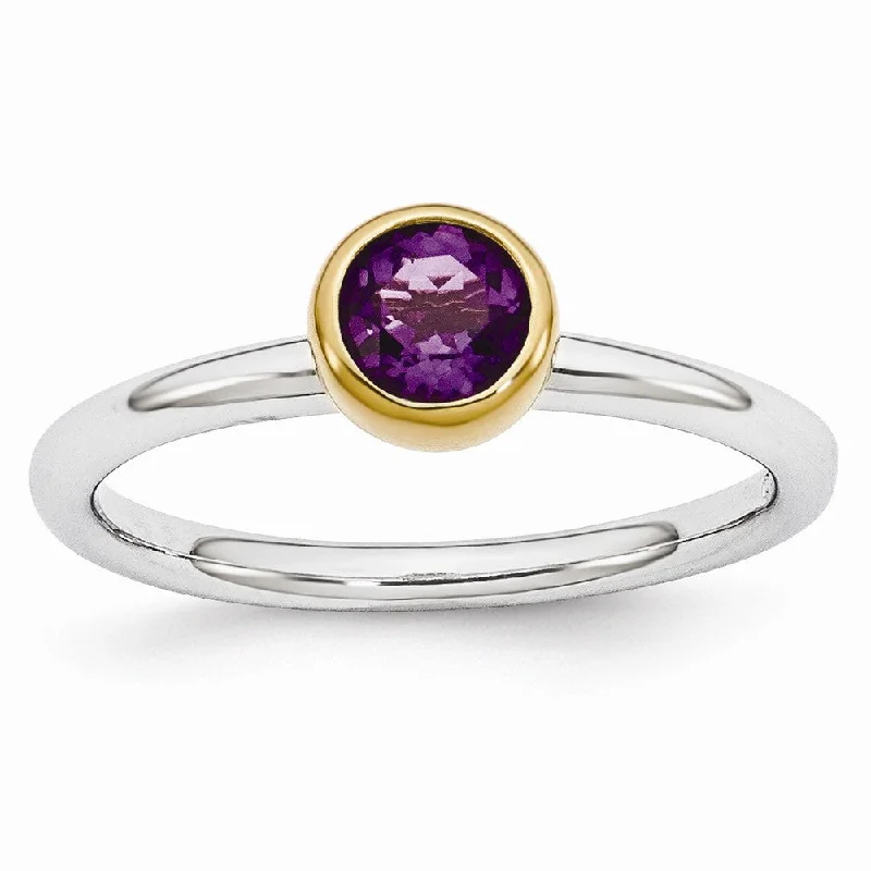 Huge Savings On Timeless Jewelry Collections Two Tone Sterling Silver Stackable 5mm Round Amethyst Ring