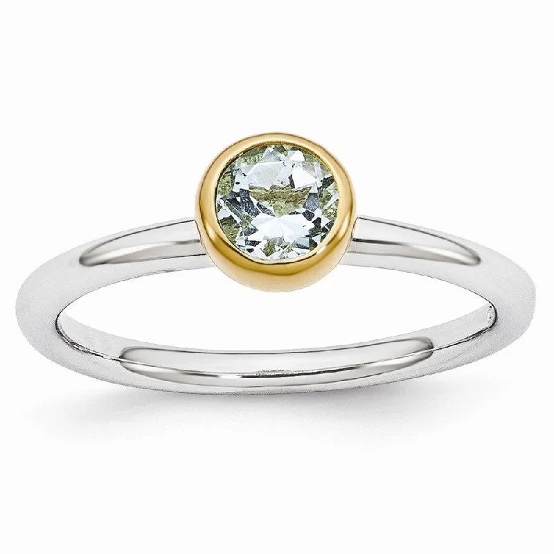 Elegant Rose Gold Jewelry For A Stylish Touch Two Tone Sterling Silver Stackable 5mm Round Aquamarine Ring
