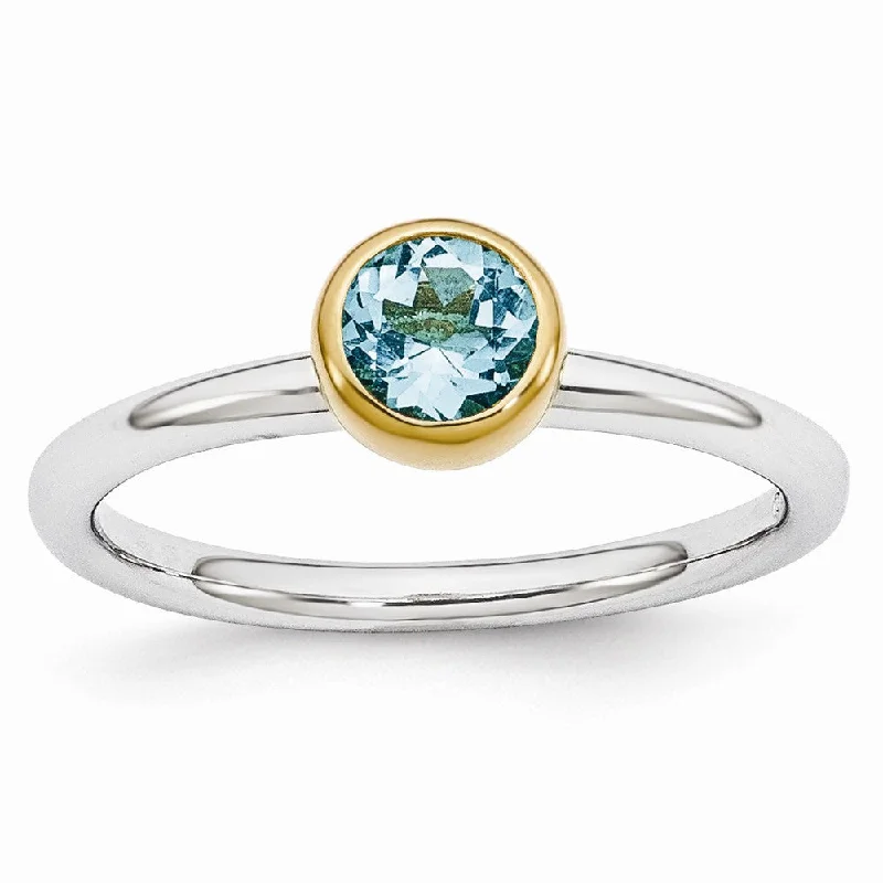 Grab Your Dream Jewelry At The Lowest Prices Two Tone Sterling Silver Stackable 5mm Round Blue Topaz Ring