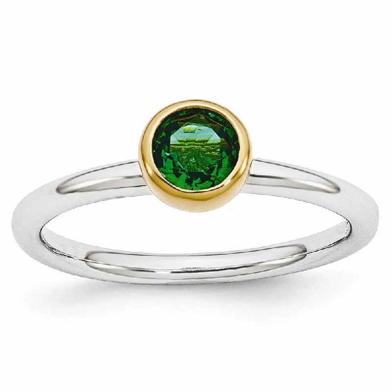Grab Your Favorite Jewelry At The Lowest Prices Two Tone Sterling Silver Stackable 5mm Round Created Emerald Ring