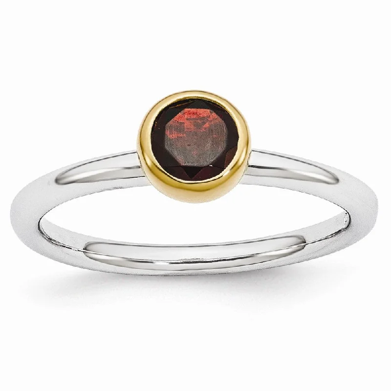Unique Jewelry Designs Now At Discounted Rates Two Tone Sterling Silver Stackable 5mm Round Garnet Ring