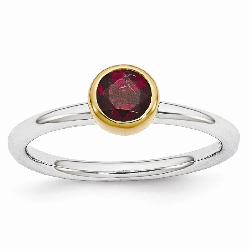 Flash Sale On Stunning Jewelry – Don't Miss Out Two Tone Sterling Silver Stackable 5mm Round Rhodolite Garnet Ring