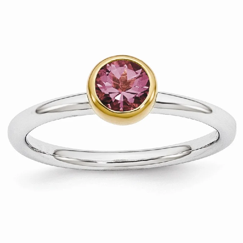 Shop Elegant Jewelry At Unbeatable Prices Two Tone Sterling Silver Stackable 5mm Round Tourmaline Ring
