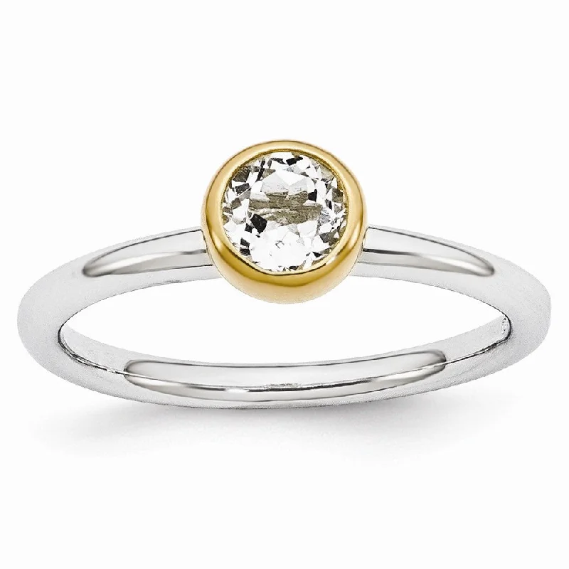 Special Offers On Handcrafted And Designer Jewelry Two Tone Sterling Silver Stackable 5mm Round White Topaz Ring