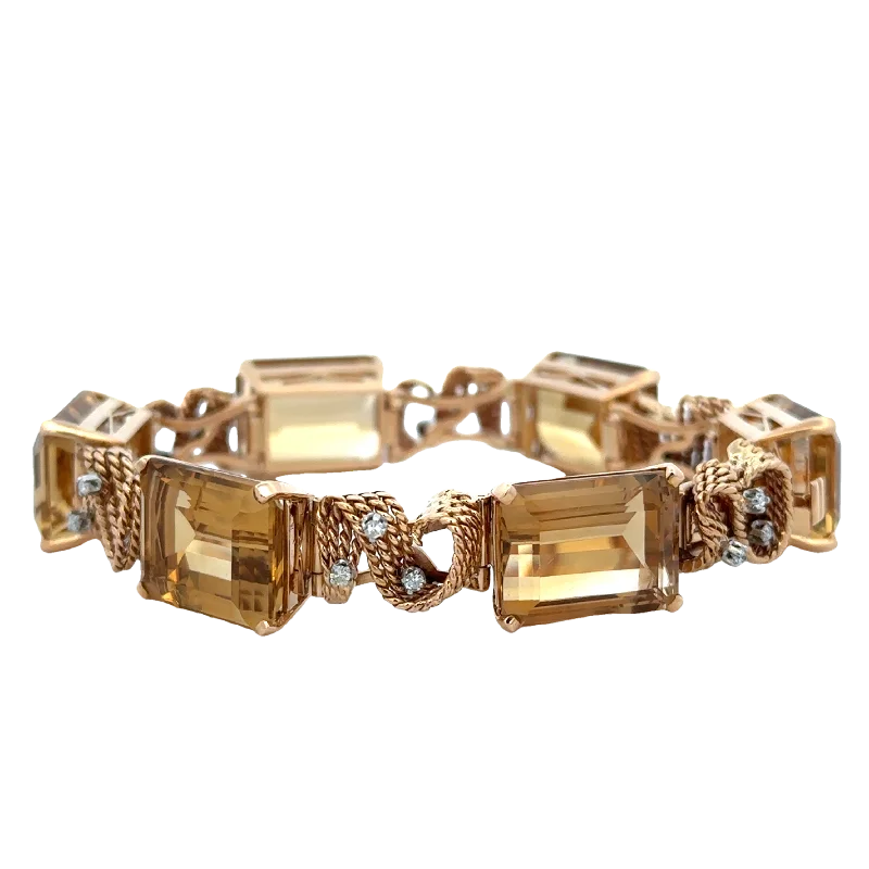 Vintage Mid-Century Citrine and Diamond Bracelet in 18k yellow Gold