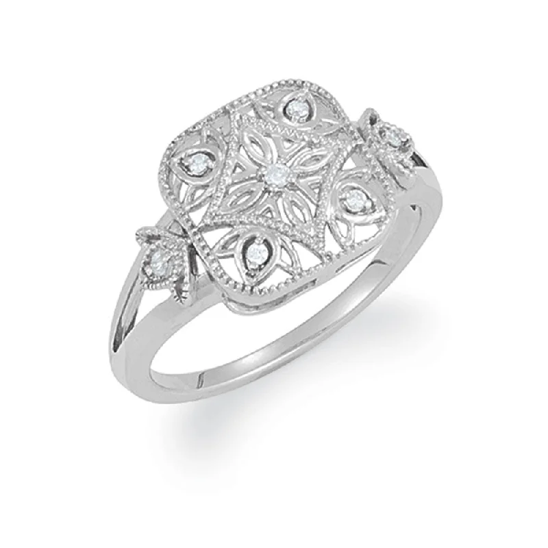 Jewelry Clearance Event – Last Chance For Stunning Deals Vintage Style .05 Ctw (G-H, I2) Diamond Square Ring in Silver