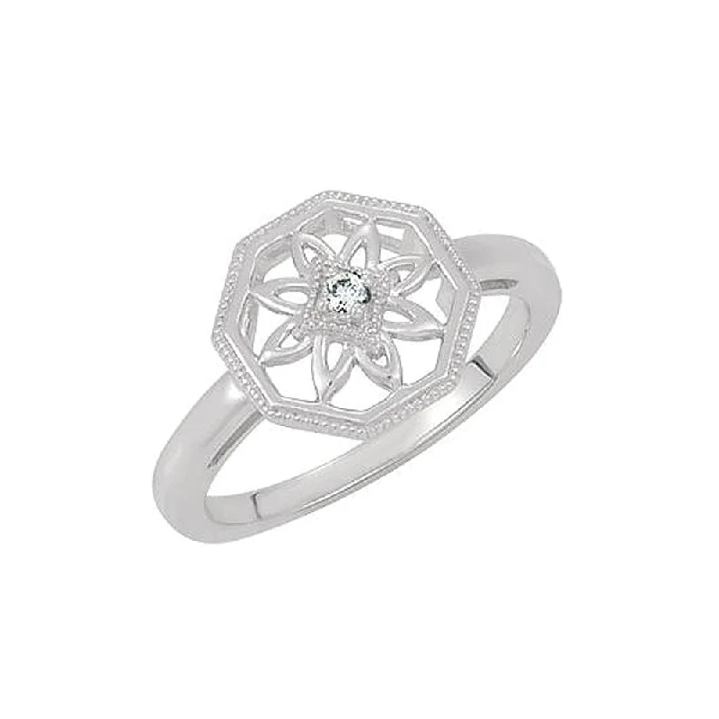Trendy And Classic Jewelry Now At Reduced Prices Vintage Style Sterling Silver .03 Ct H-I, I2 Diamond Octagon Ring