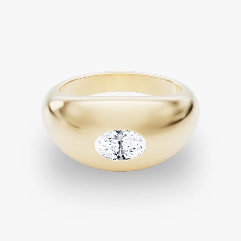 Grab Your Dream Jewelry At The Lowest Prices Dome Band 14K Gold Ring w. 0.50ct Oval Lab-Grown Diamond