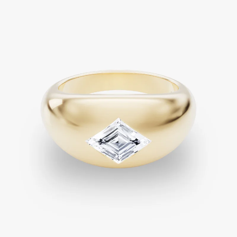 Luxury Jewelry Sale – Sparkle For Less Dome Band 14K Gold Ring w. 0.75ct Lozenge Lab-Grown Diamond