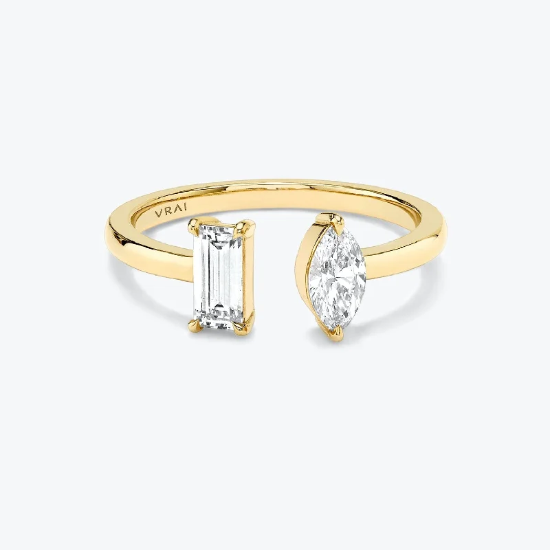 Luxury Jewelry Without The Luxury Price Tag Baguette & Marquise Mixed Cuff 14K Gold Ring w. Lab-Grown Diamonds