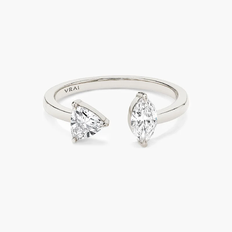 Exclusive Online Jewelry Sale – Don't Wait Trillion & Marquise Mixed Cuff 14K Whitegold Ring w. Lab-Grown Diamonds