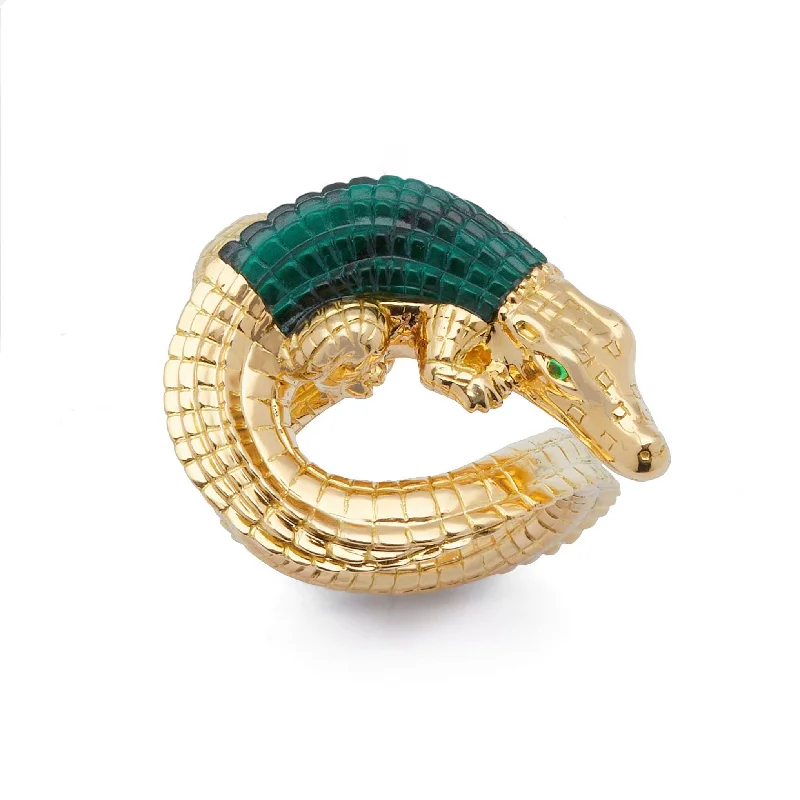 Alligator Twist 18K Gold Ring w. Malachite