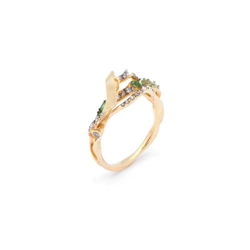 Exhale Stackable 18K Gold Ring w. Tsavorites