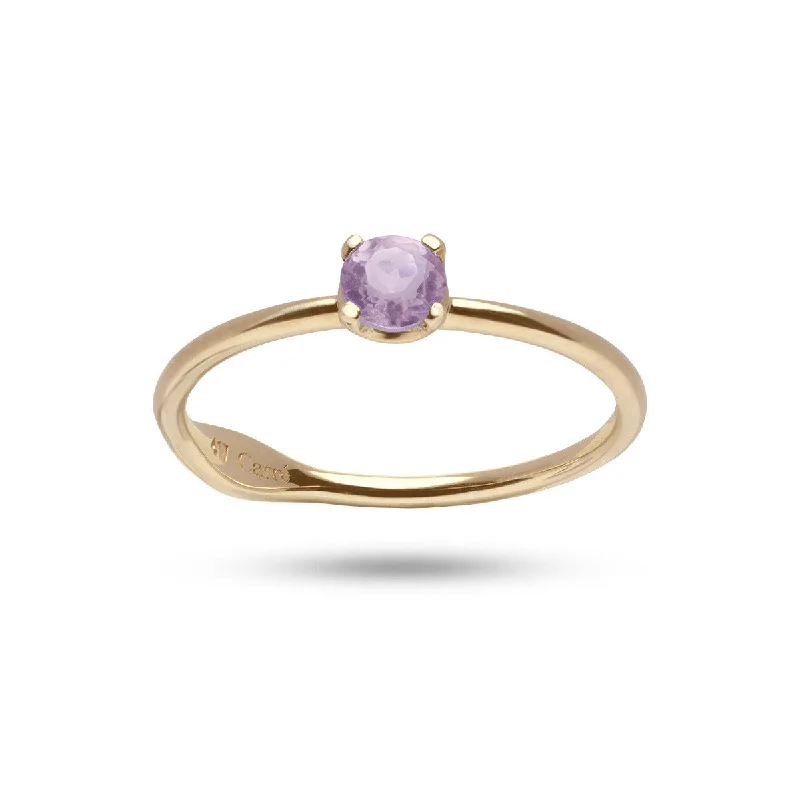 Round Purple 10K Gold Ring w. Amethyst