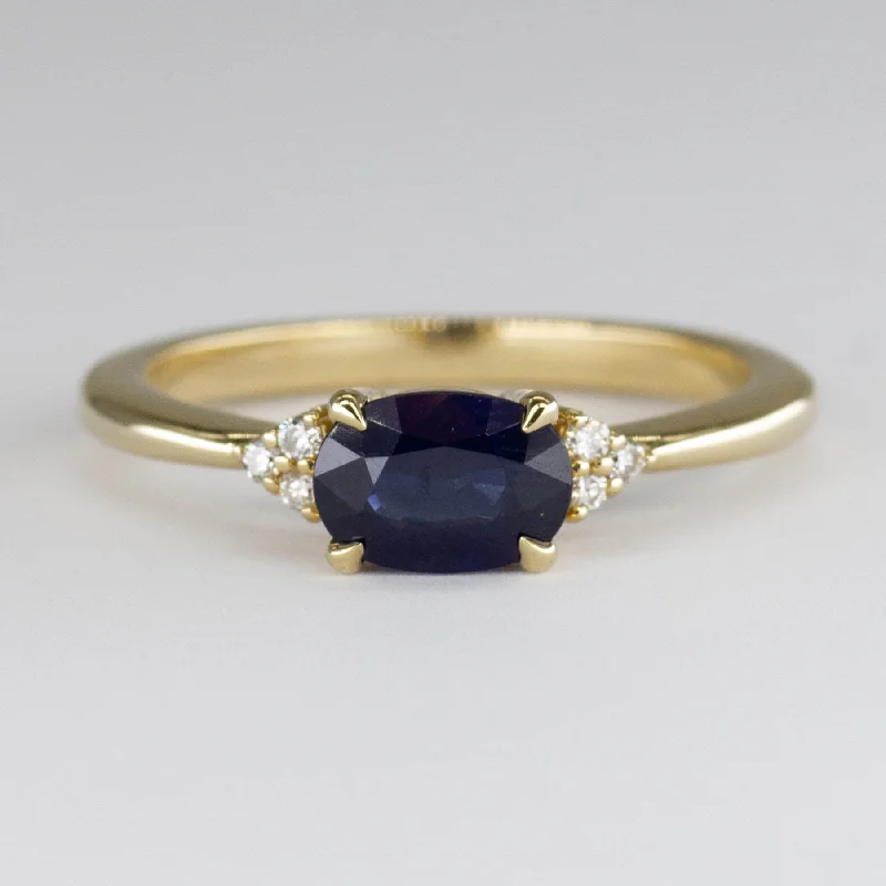 Chic, Trendy, And Affordable Jewelry Sale '100 Ways' 14k Yellow Gold East West Sapphire and Diamond Ring | 1.03ct | SZ 7