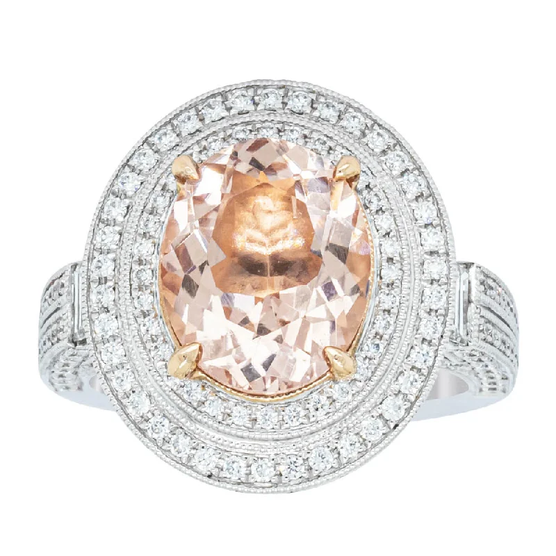 Your Dream Jewelry At Dream Prices 18ct White Gold 3.30ct Morganite & Diamond Halo Ring