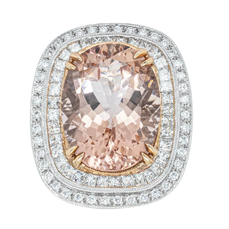 Limited-Time Jewelry Sale – Don't Miss Out On Dazzling Discounts 18ct White & Rose Gold 9.18ct Morganite & Diamond Halo Ring