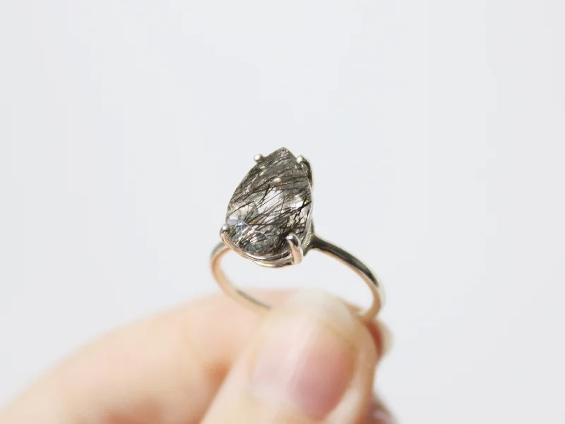 Flash Sale On Exquisite Jewelry – Don't Miss Out Tourmalinated Quartz Ring, 13x9 Pear Cut Flash Sale On Exquisite Jewelry – Don't Miss Out Tourmalinated Quartz Ring, 13x9 Pear Cut