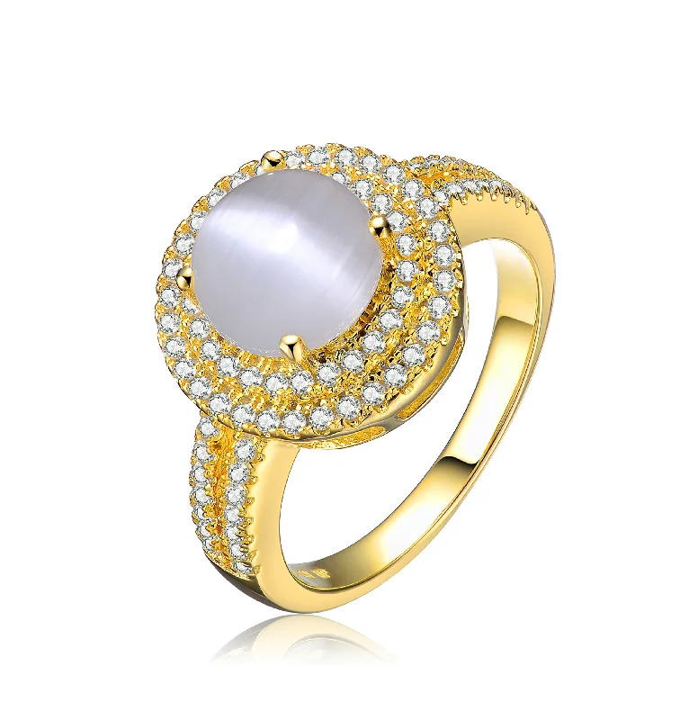 Stunning Jewelry At A Fraction Of The Price .925 Sterling Silver Gold Plated Opal Cubic Zirconia Double Halo Ring Stunning Jewelry At A Fraction Of The Price .925 Sterling Silver Gold Plated Opal Cubic Zirconia Double Halo Ring