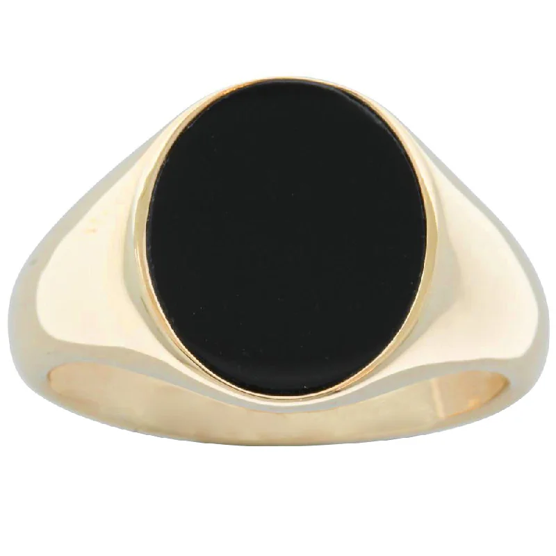 Delicate Crystal Jewelry For Sophisticated Charm 9ct Yellow Gold Oval Onyx Signet Ring